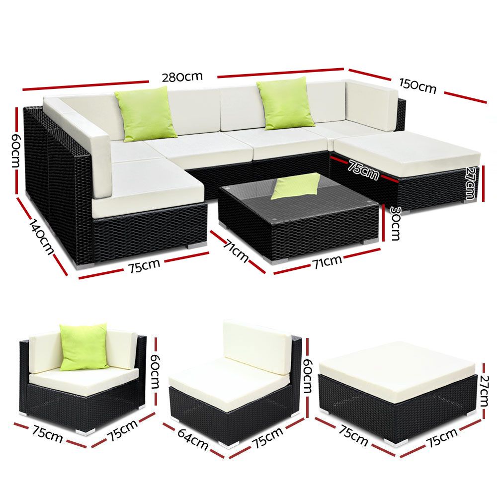7-Piece Outdoor Sofa Set Wicker Couch Lounge Setting 6 Seater