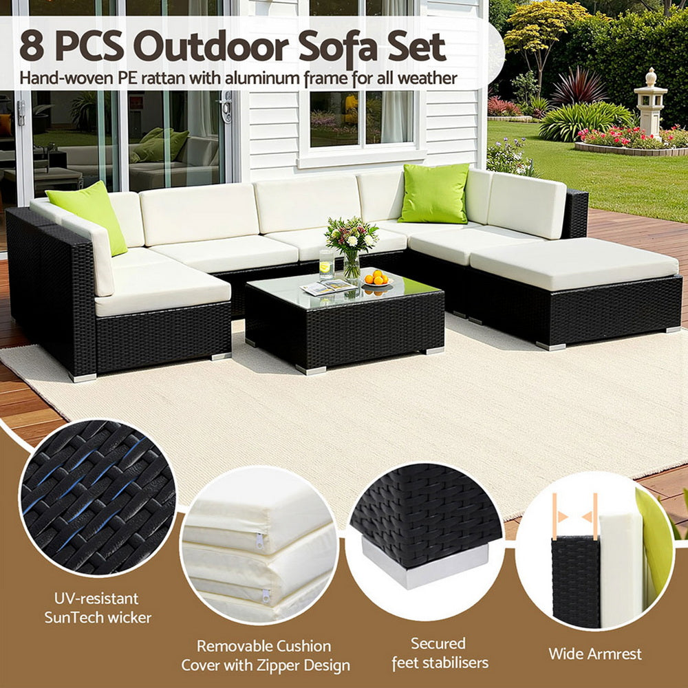 8-Piece Outdoor Sofa Set Wicker Couch Lounge Setting Cover