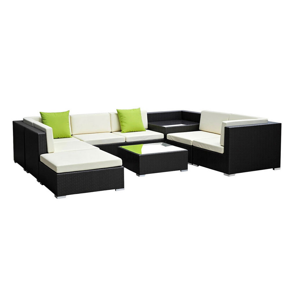 9-Piece Outdoor Sofa Set Wicker Couch Lounge Setting Cover