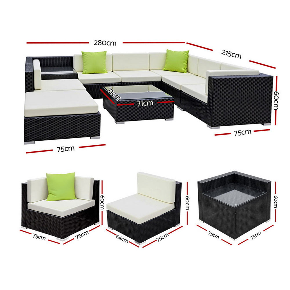 9-Piece Outdoor Sofa Set Wicker Couch Lounge Setting Cover
