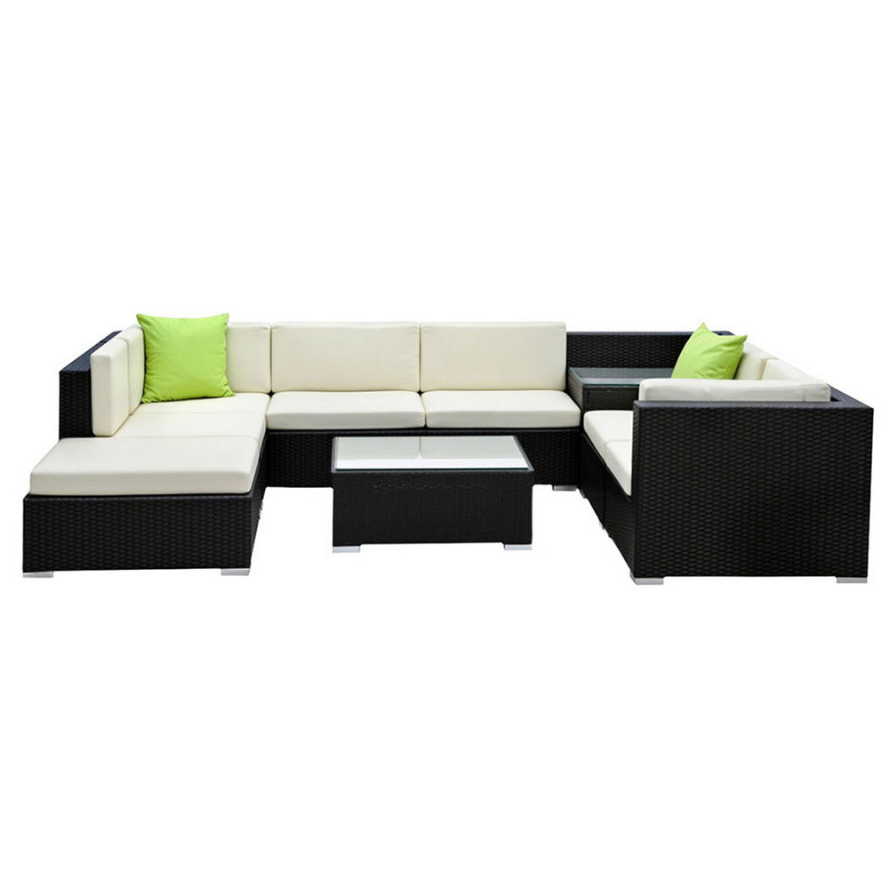 9-Piece Outdoor Sofa Set Wicker Couch Lounge Setting Cover