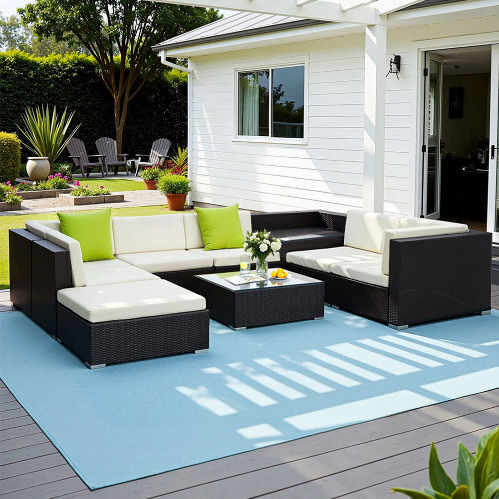 9-Piece Outdoor Sofa Set Wicker Couch Lounge Setting Cover