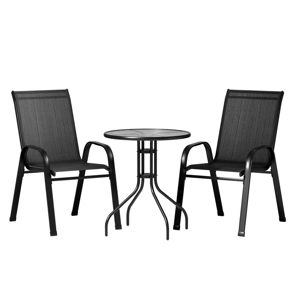 Outdoor Sofas & Lounge Sets - 3PC Outdoor Bistro Set Table and Chairs Stackable Patio Furniture Black