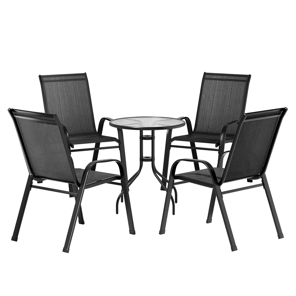 Outdoor Sofas & Lounge Sets - 5Pc Bistro Set Outdoor Table And Chairs Stackable Outdoor Furniture Black