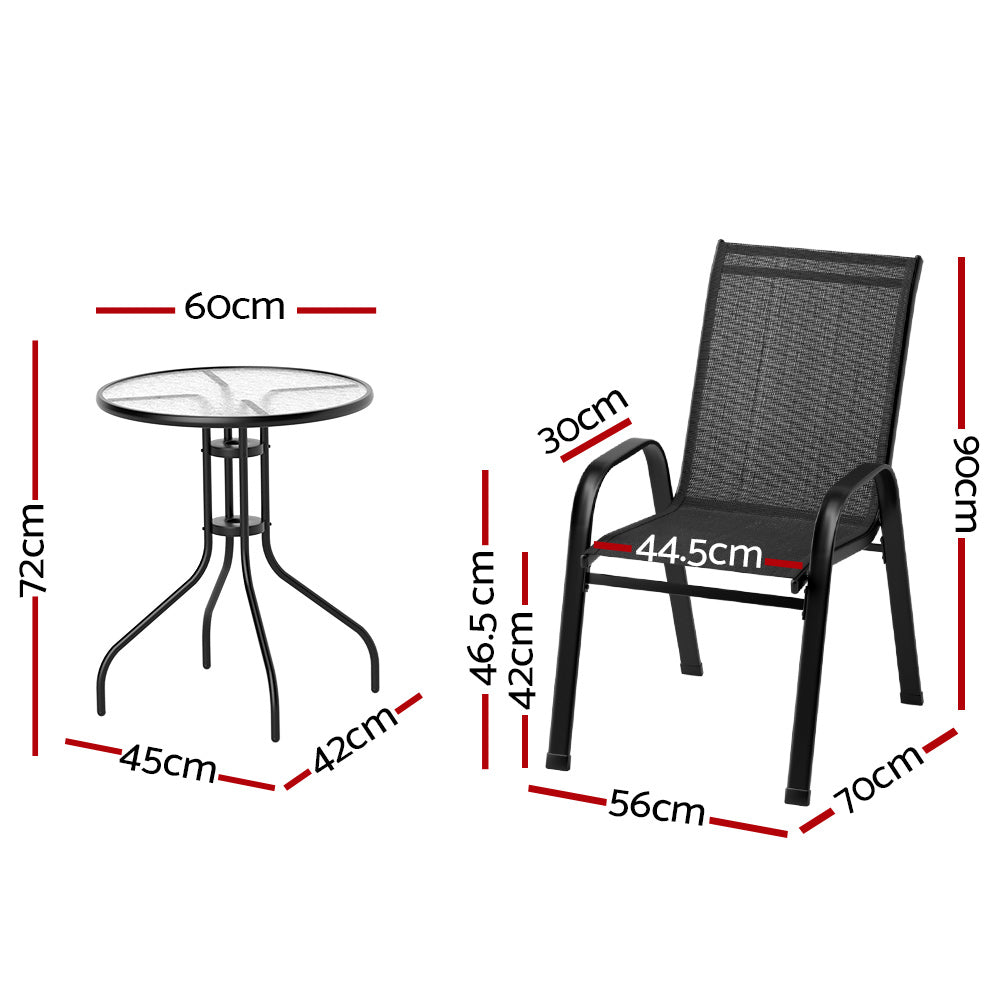 5Pc Bistro Set Outdoor Table And Chairs Stackable Outdoor Furniture Black | Black colour