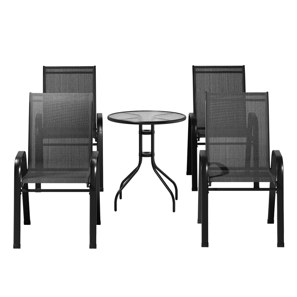 Patio Coffee - 5Pc Bistro Set Outdoor Table And Chairs Stackable Outdoor Furniture Black