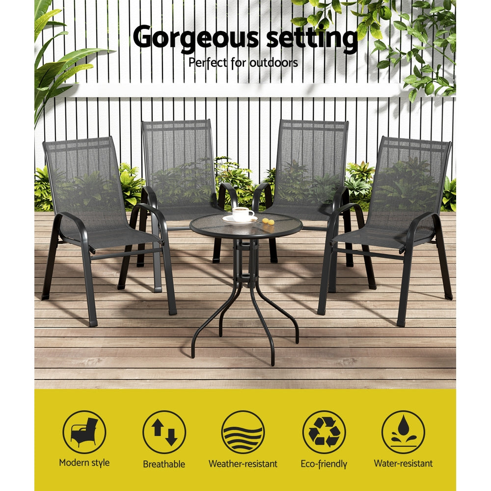 Black colour - 5Pc Bistro Set Outdoor Table And Chairs Stackable Outdoor Furniture Black