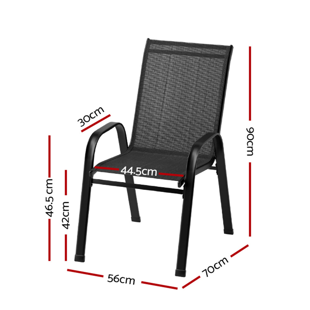 2Pc Outdoor Dining Chairs Stackable Lounge Chair Patio Furniture Black