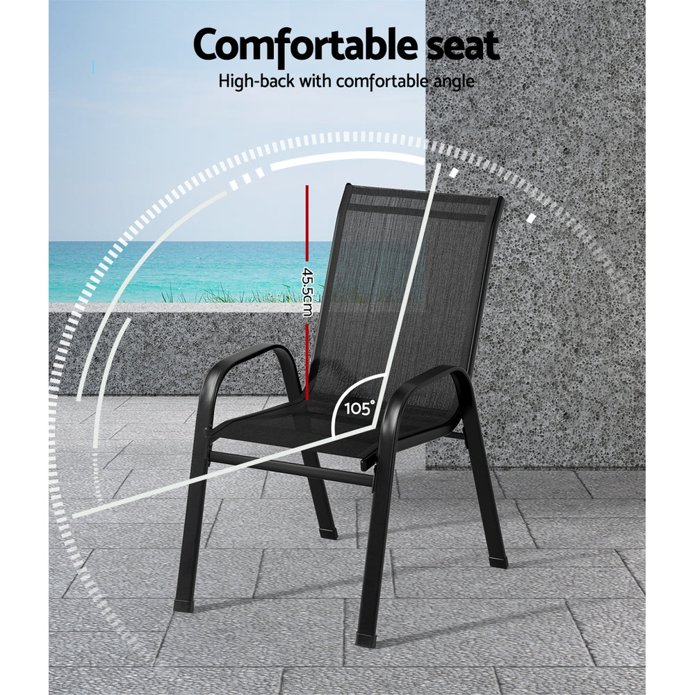 2Pc Outdoor Dining Chairs Stackable Lounge Chair Patio Furniture Black