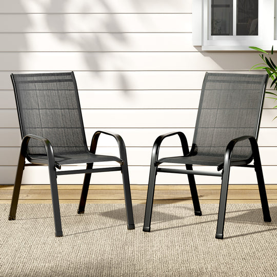 2Pc Outdoor Dining Chairs Stackable Lounge Chair Patio Furniture Black - Bistro