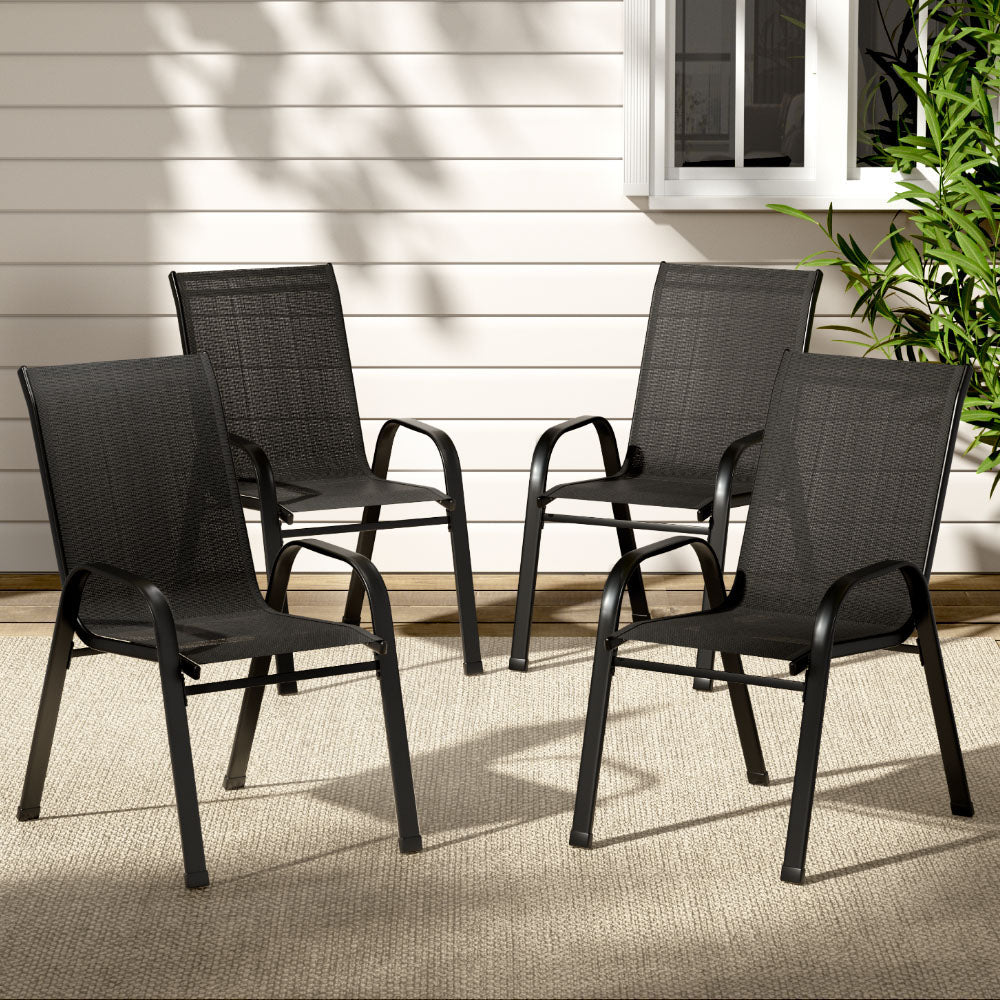 4Pc Outdoor Dining Chairs Stackable Lounge Chair Patio Furniture Black
