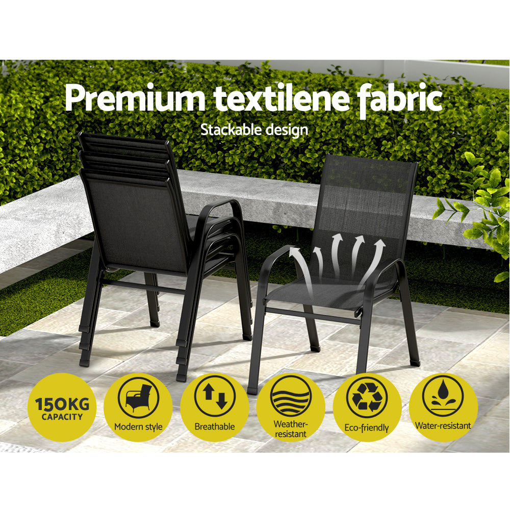 6Pc Outdoor Dining Chairs Stackable Lounge Chair Patio Furniture Black