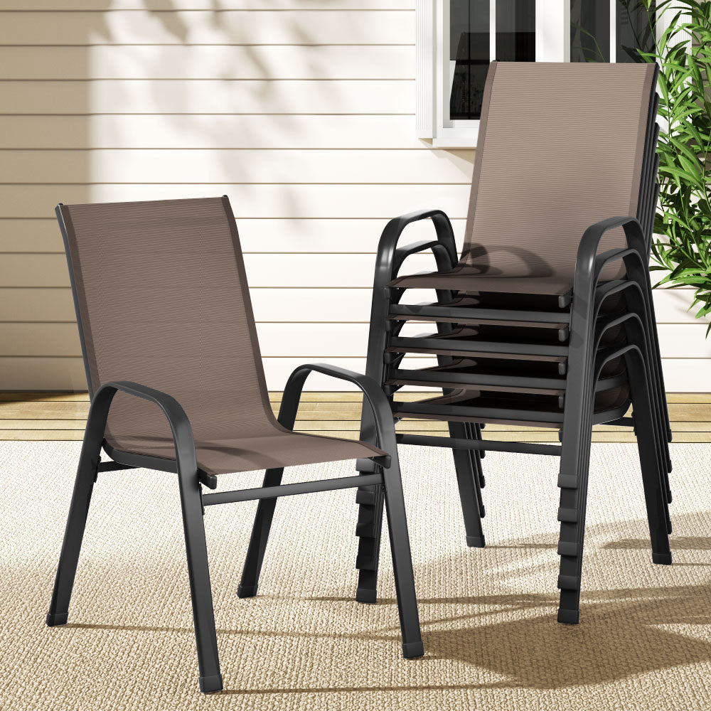 6Pc Outdoor Dining Chair Patio Furniture Brown