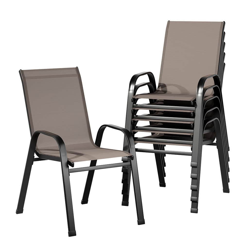 Brown colour - 6Pc Outdoor Dining Chairs Stackable Lounge Chair Patio Furniture Brown