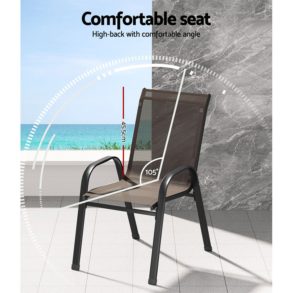 6Pc Outdoor Dining Chairs Stackable Lounge Chair Patio Furniture Brown | Brown colour