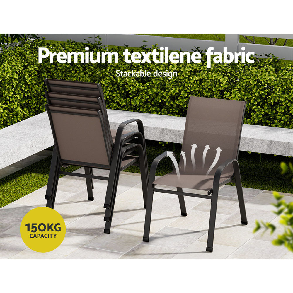 6Pc Outdoor Dining Chairs Stackable Lounge Chair Patio Furniture Brown, Outdoor Chairs