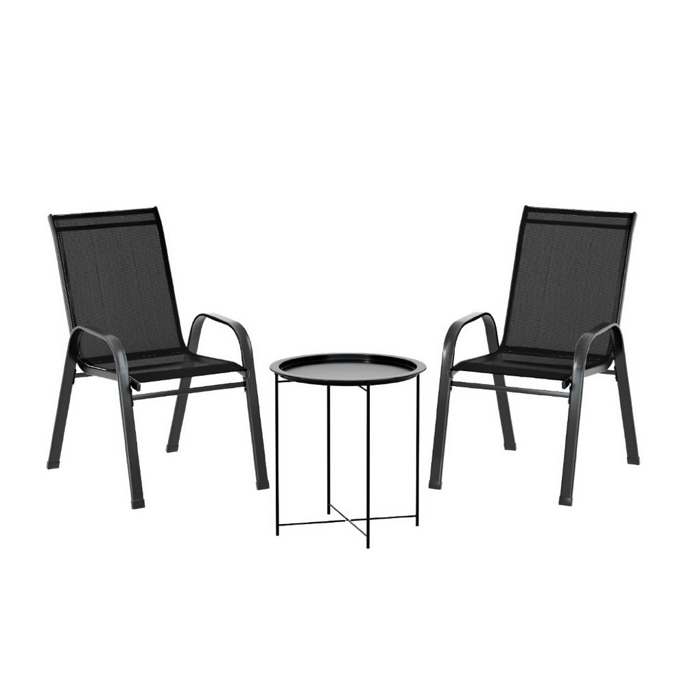 Outdoor Sofas & Lounge Sets - 3-Piece Stackable Patio Bistro Set - Black
