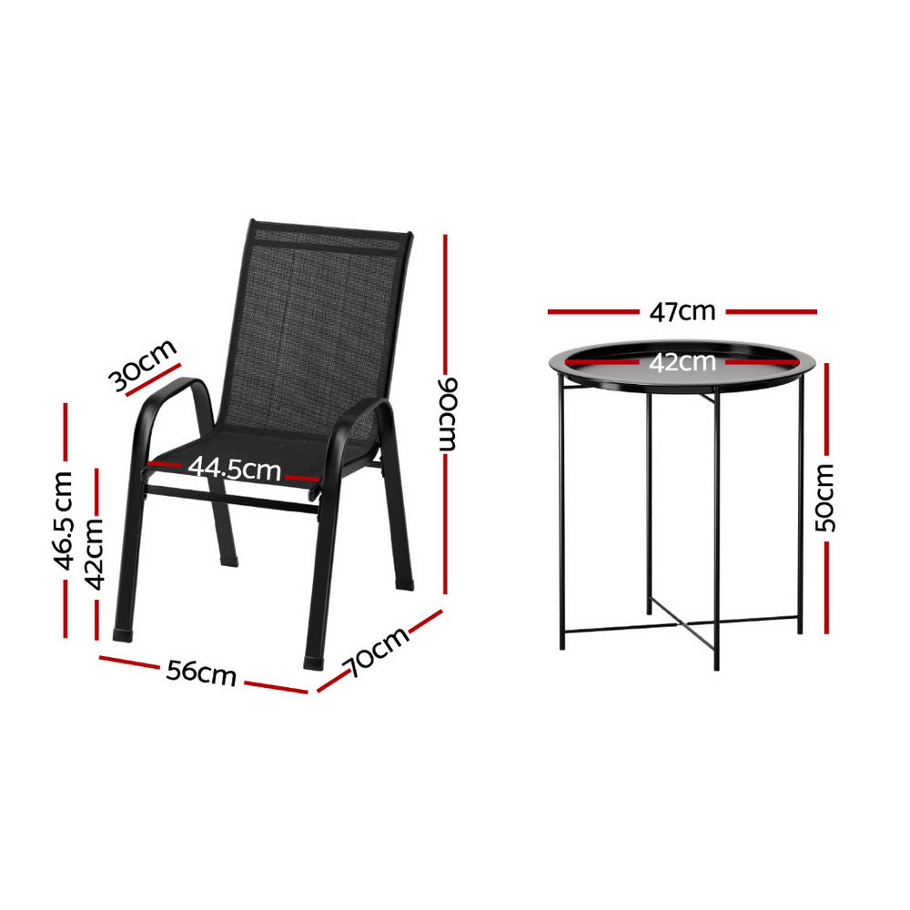 3-Piece Stackable Patio Bistro Set - Black | Black colour