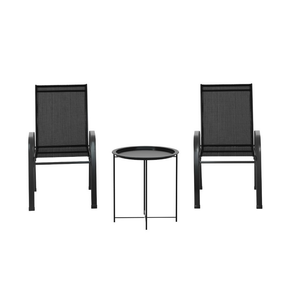 Outdoor - 3-Piece Stackable Patio Bistro Set - Black
