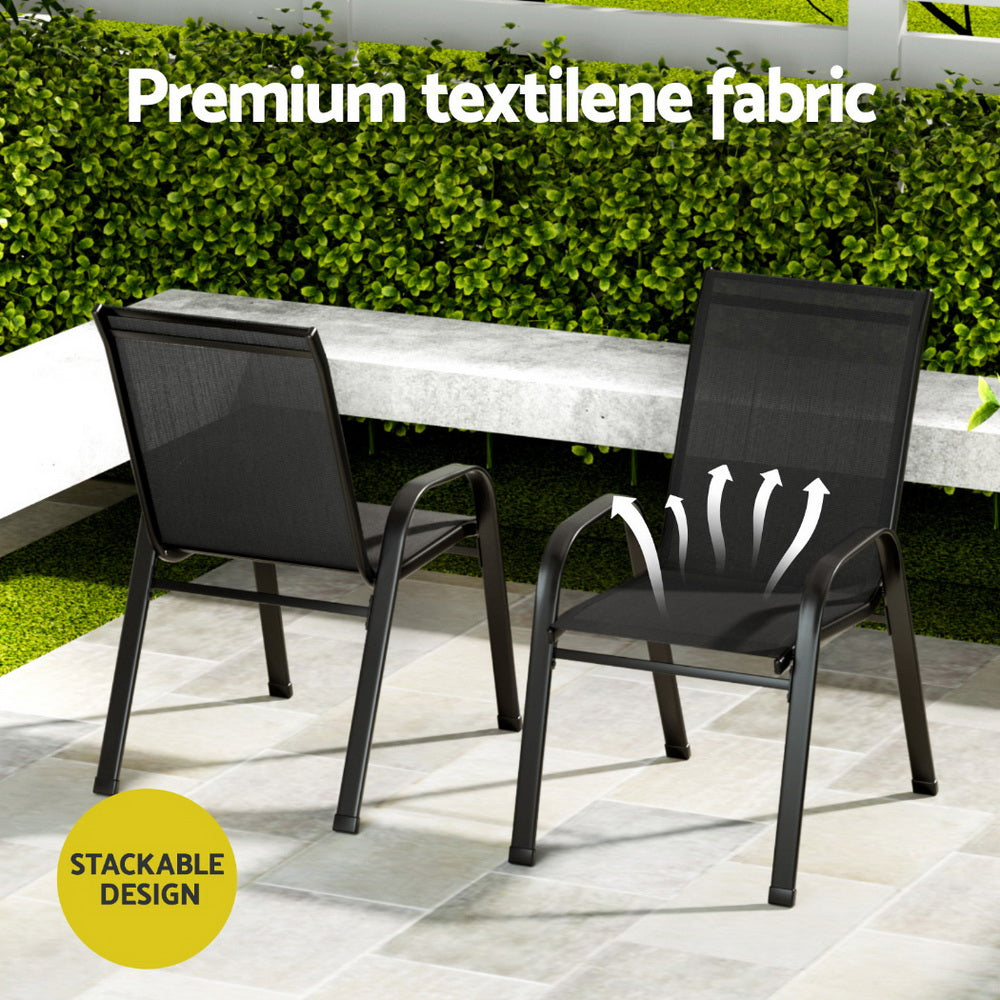 3-Piece Stackable Patio Bistro Set - Black | Outdoor Sofas & Lounge Sets