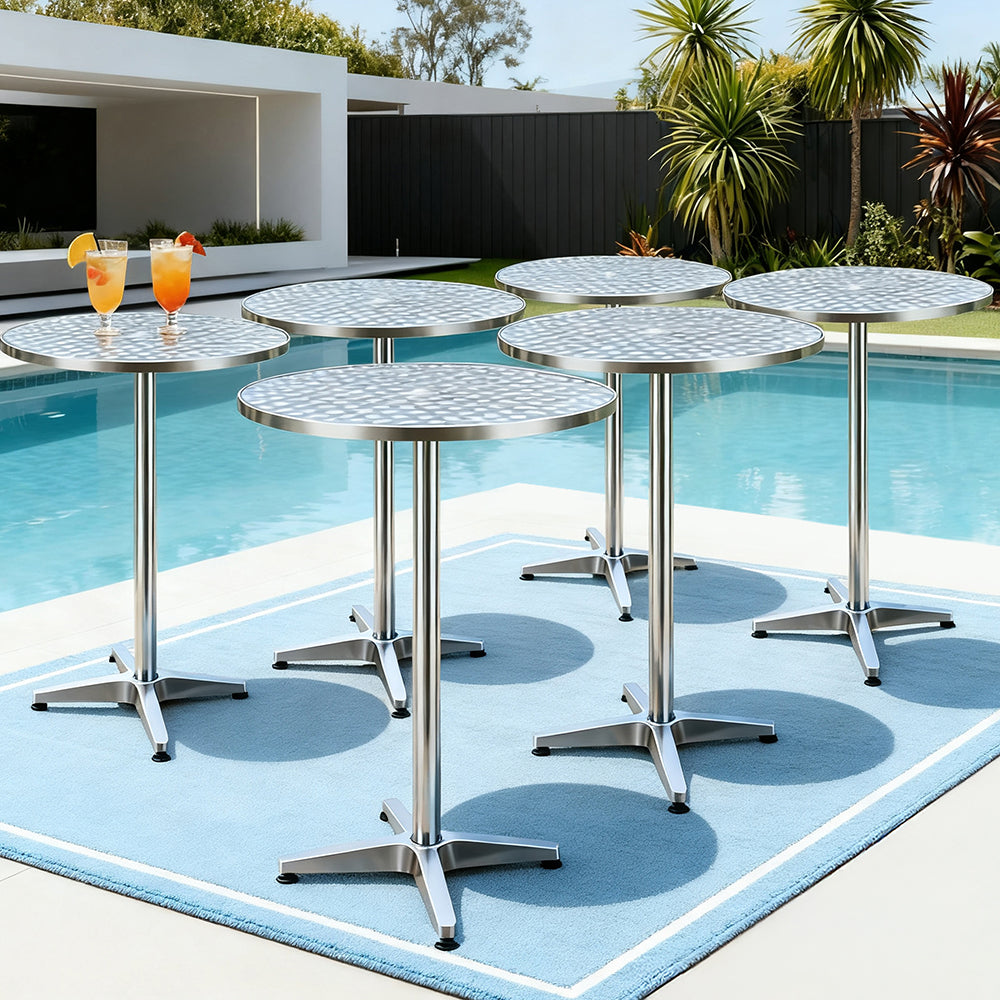 Set of 6 Outdoor Aluminium Round Bar Tables 70/110cm Patio Furniture