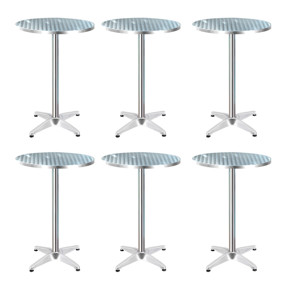 Set of 6 Outdoor Aluminium Round Bar Tables 70/110cm Patio Furniture
