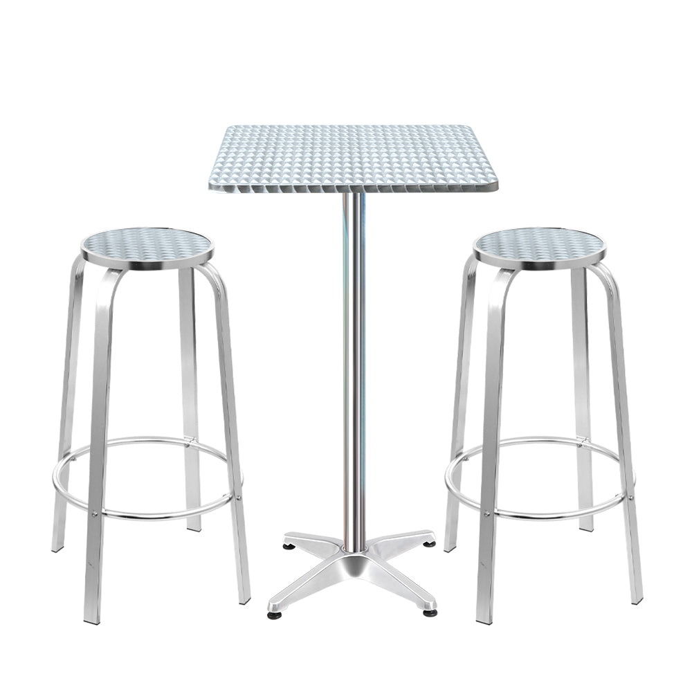 Table & Bar Stools - 3-Piece Outdoor Bar Set Bistro Table Stools Adjustable Square Cafe