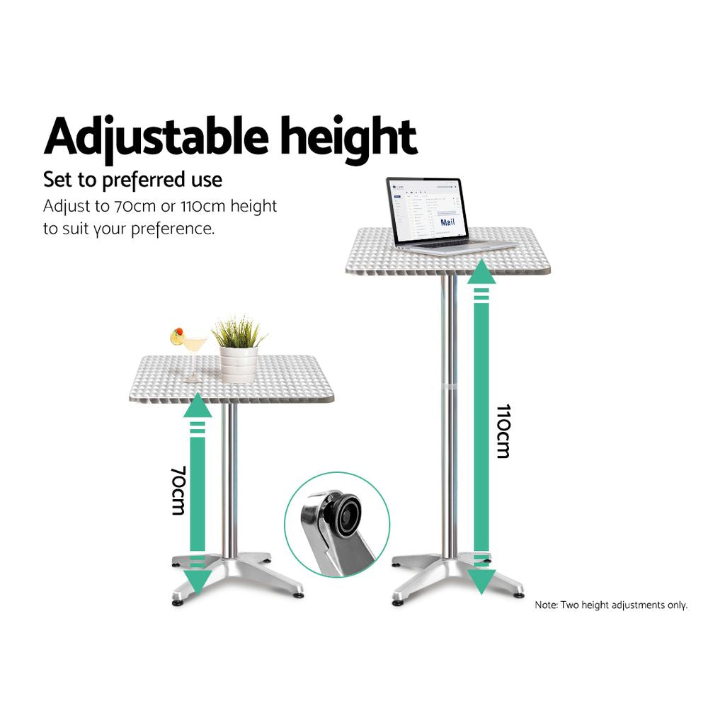3-Piece Outdoor Bar Set Bistro Table Stools Adjustable Square Cafe | Table & Bar Stools - photo 6