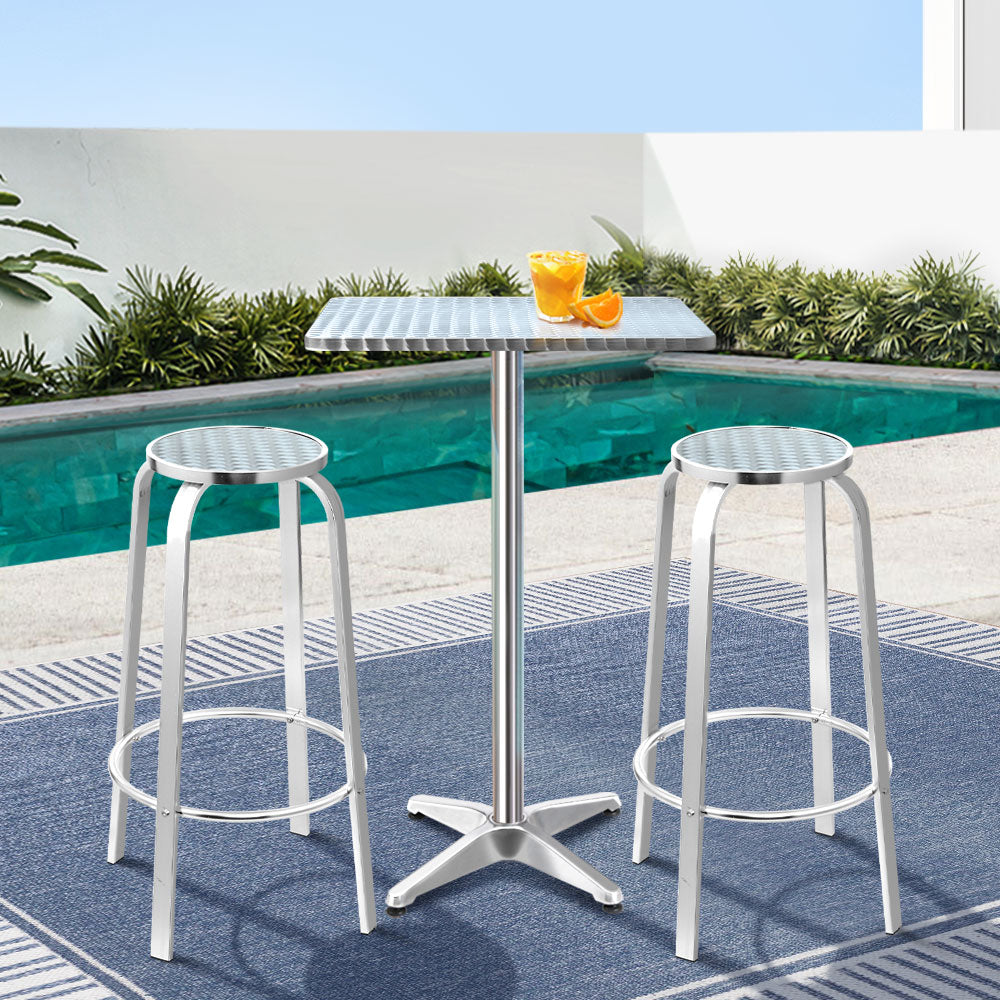 3-Piece Outdoor Bar Set Bistro Table Stools Adjustable Square Cafe with Table & Bar Stools - photo 8