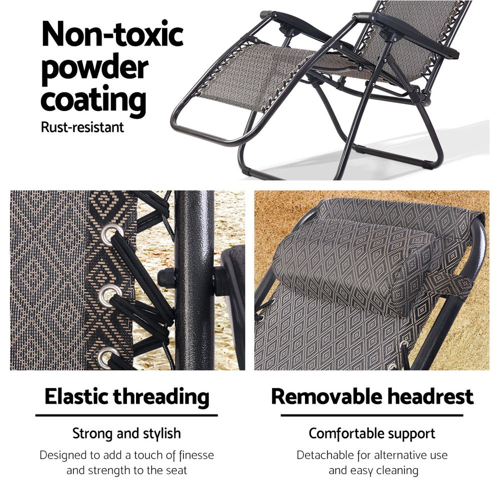 Zero Gravity Chair Folding Outdoor Recliner Adjustable Sun Lounge Camping Beige