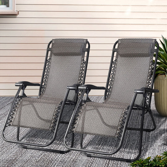 Beige Outdoor Recliner Sun Lounge Chair - Folding Camping Zero Gravity