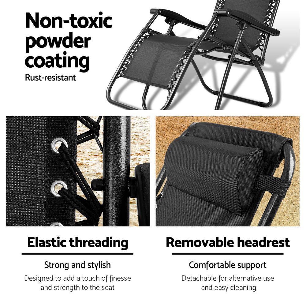 Black Outdoor Recliner Sun Lounge Chair