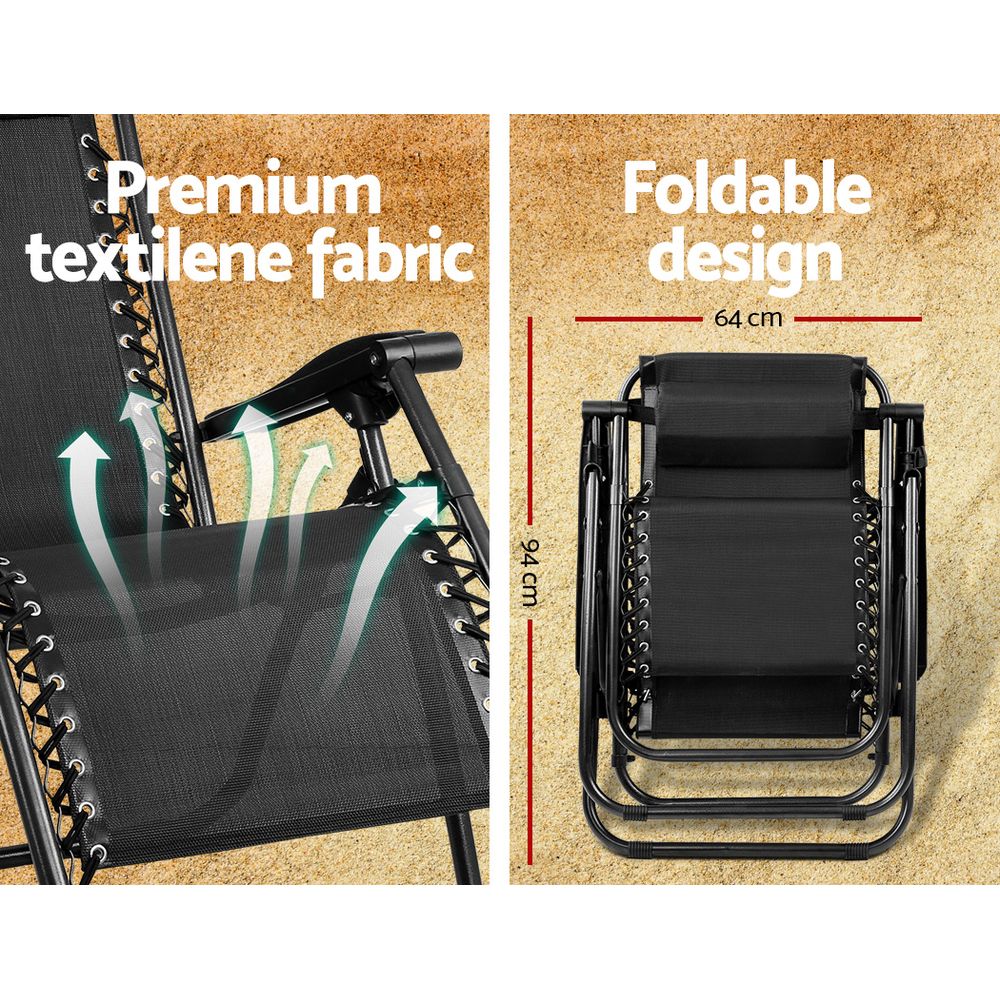 Black Outdoor Recliner Sun Lounge Chair
