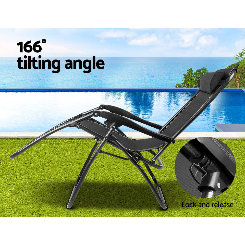 Zero Gravity Chairs 2PC Reclining Outdoor Furniture Sun Lounge Folding Camping Lounger
