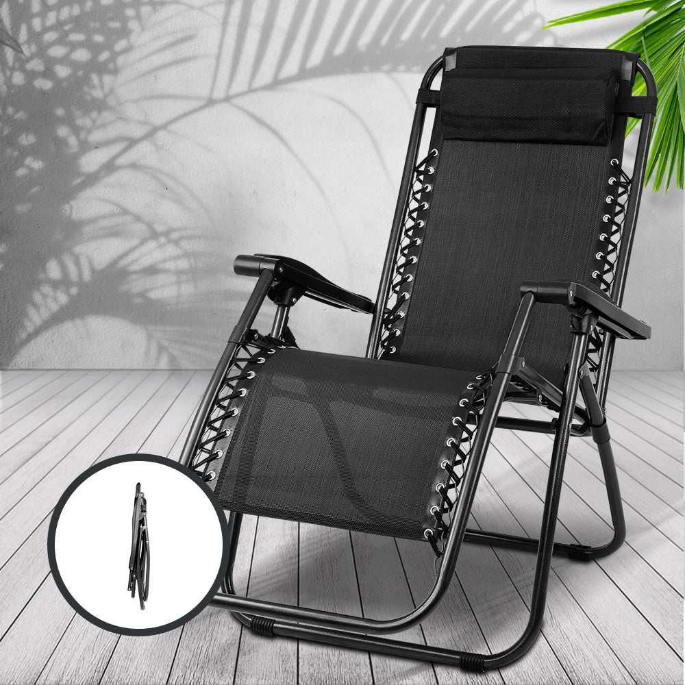 Zero Gravity Chairs 2PC Reclining Outdoor Furniture Sun Lounge Folding Camping Lounger
