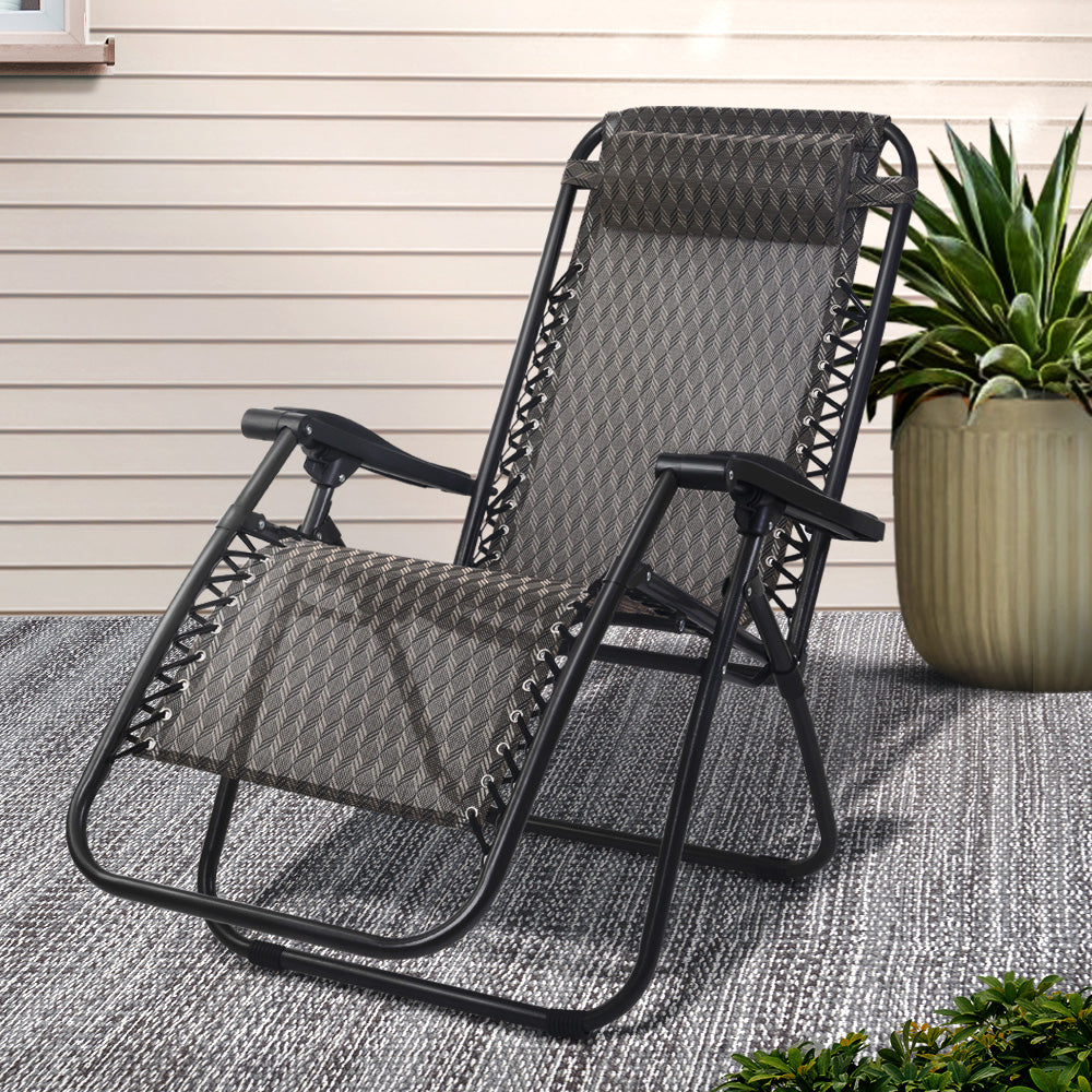 Grey Outdoor Recliner Sun Lounge Chair Adjustable Garden Sun Lounger
