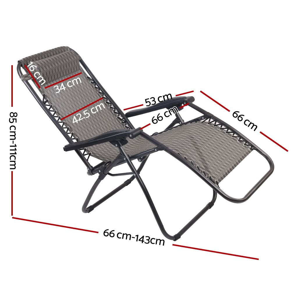 Grey Outdoor Recliner Sun Lounge Chair Adjustable Garden Sun Lounger