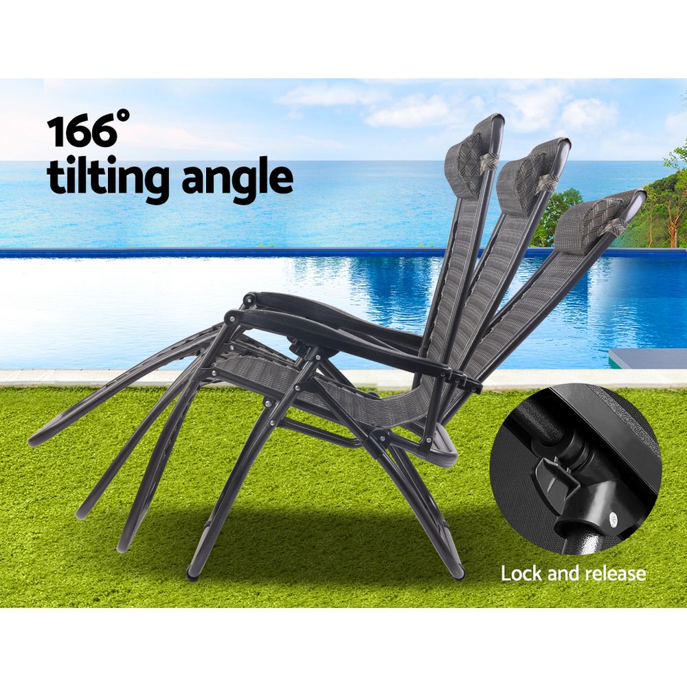 Grey Outdoor Recliner Sun Lounge Chair Adjustable Garden Sun Lounger