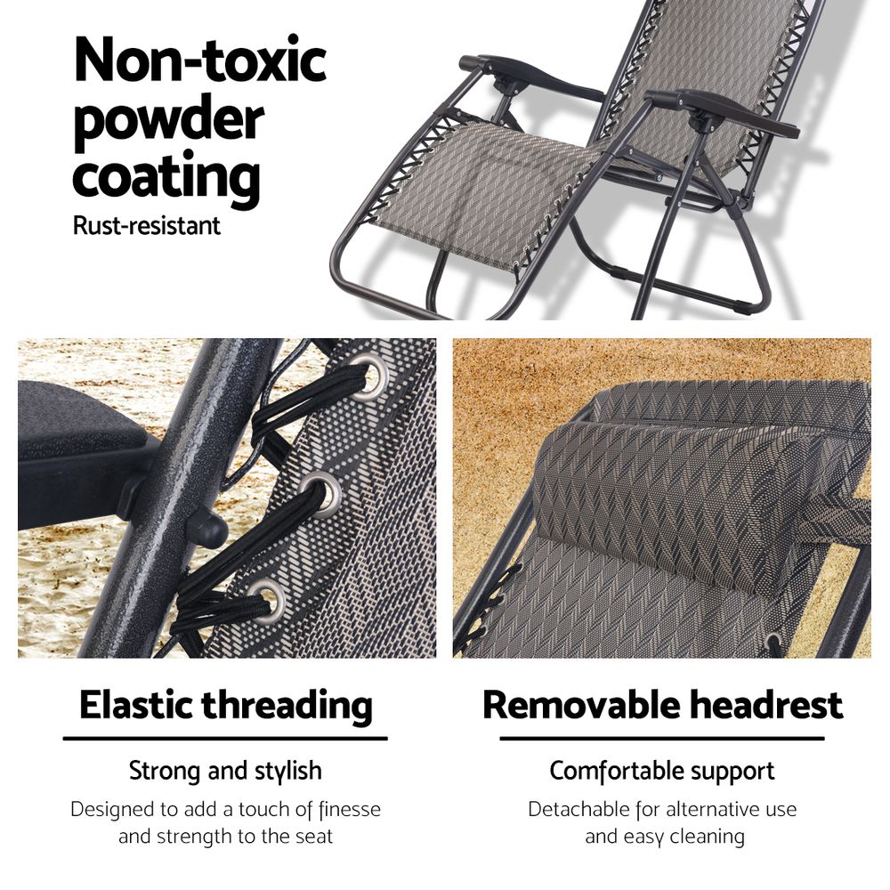 Grey Outdoor Recliner Sun Lounge Chair Adjustable Garden Sun Lounger
