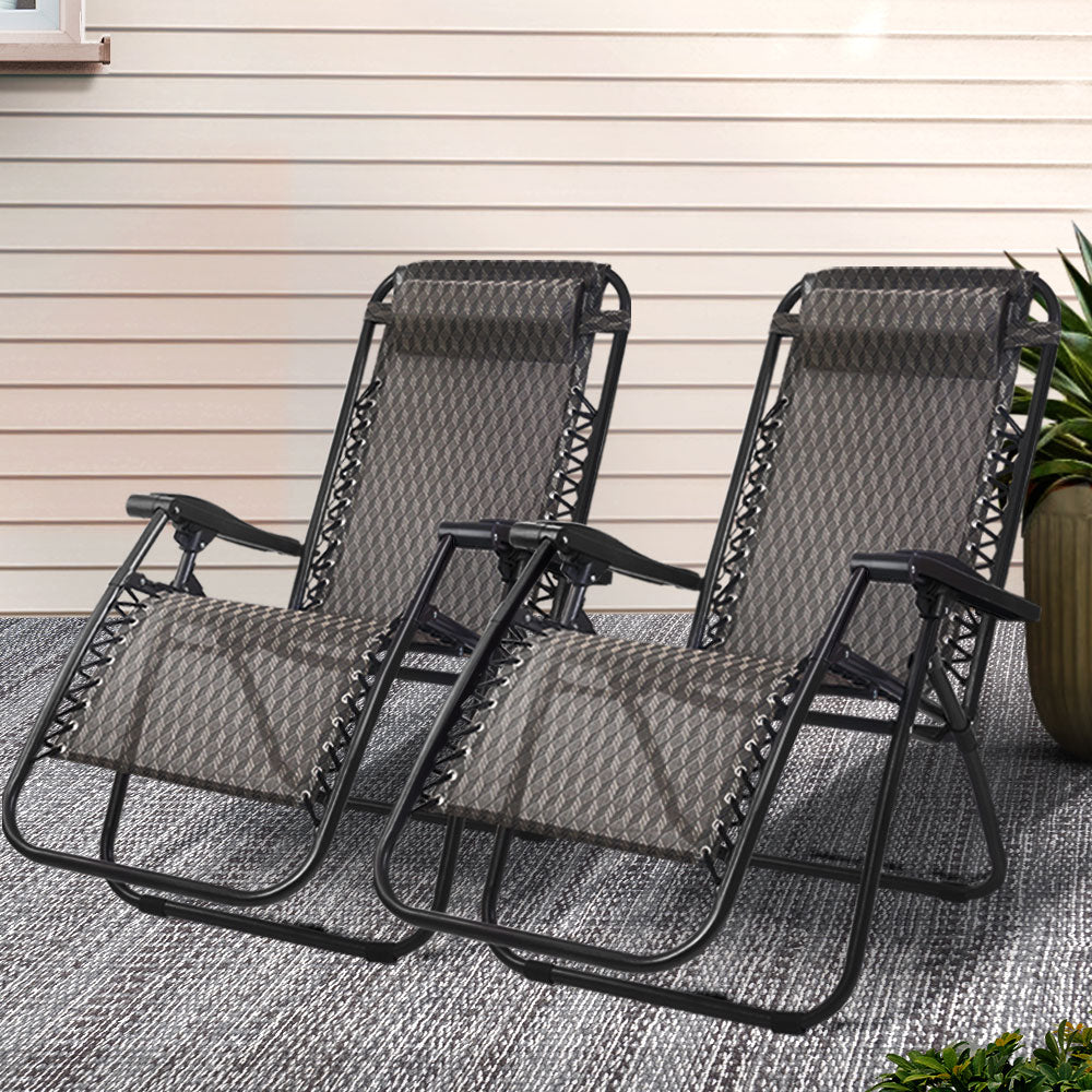 Zero Gravity Chairs 2PC Reclining Outdoor Furniture Sun Lounge Folding Camping Lounger