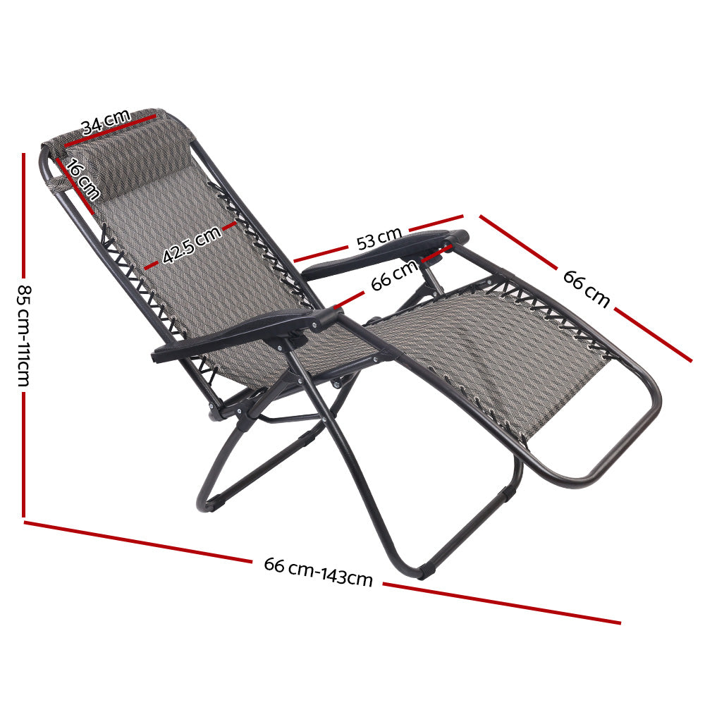 Zero Gravity Chairs 2PC Reclining Outdoor Furniture Sun Lounge Folding Camping Lounger