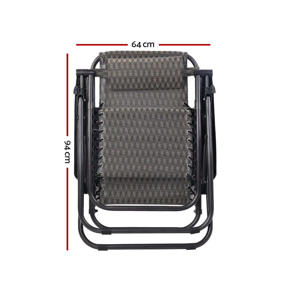 Zero Gravity Chairs 2PC Reclining Outdoor Furniture Sun Lounge Folding Camping Lounger
