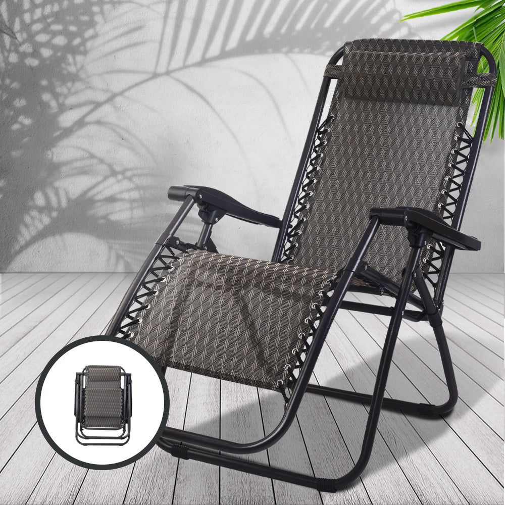 Zero Gravity Chairs 2PC Reclining Outdoor Furniture Sun Lounge Folding Camping Lounger
