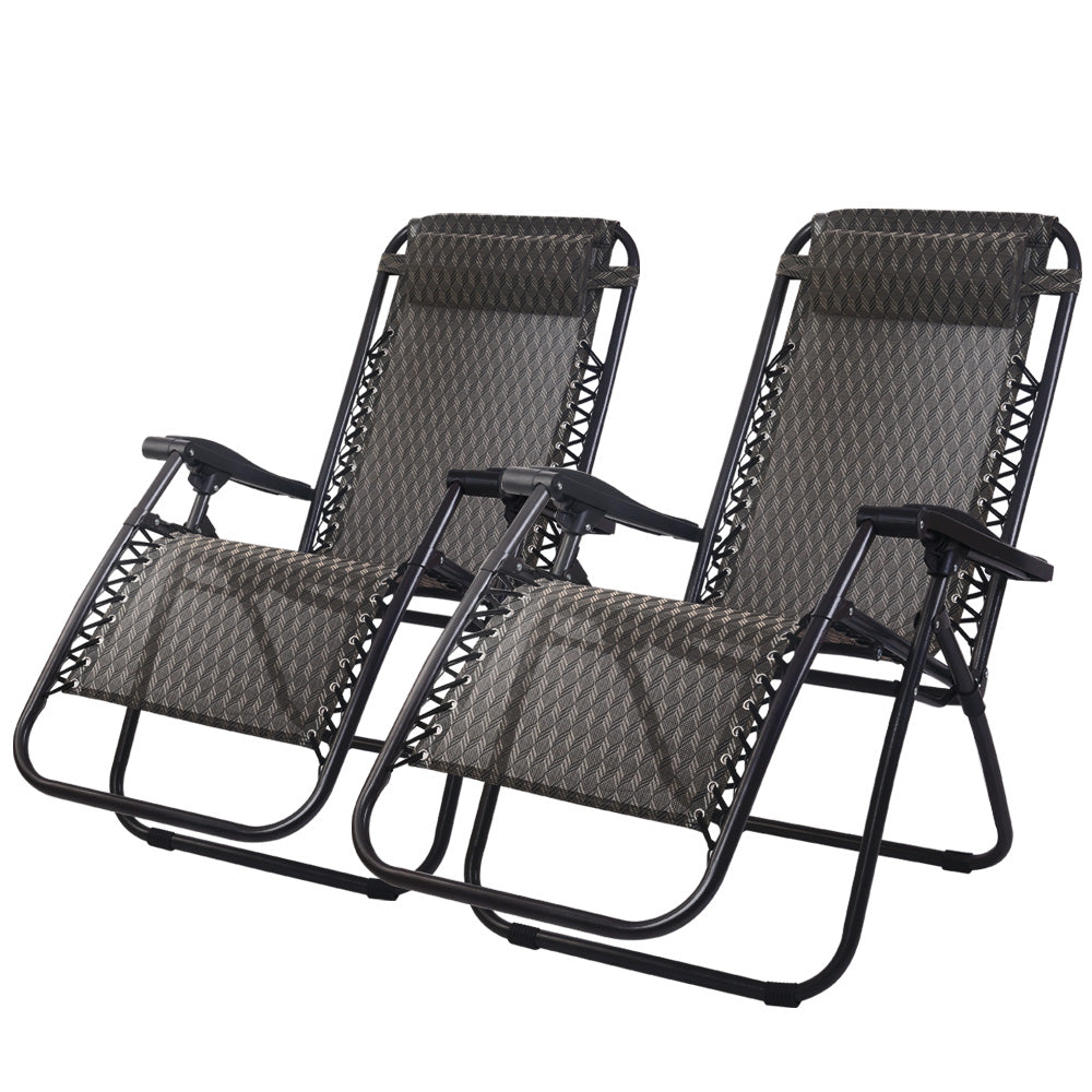 Zero Gravity Chairs 2PC Reclining Outdoor Furniture Sun Lounge Folding Camping Lounger