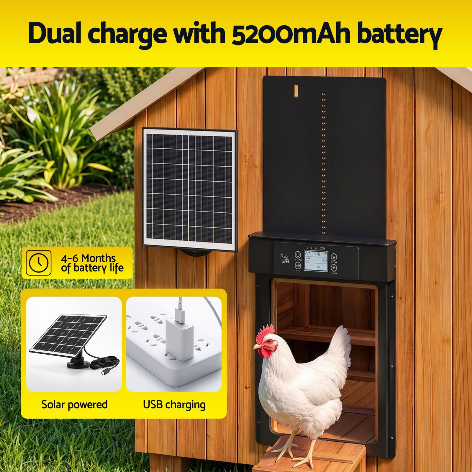 Automatic Chicken Coop Door Solar Powered 37x5x30.5cm