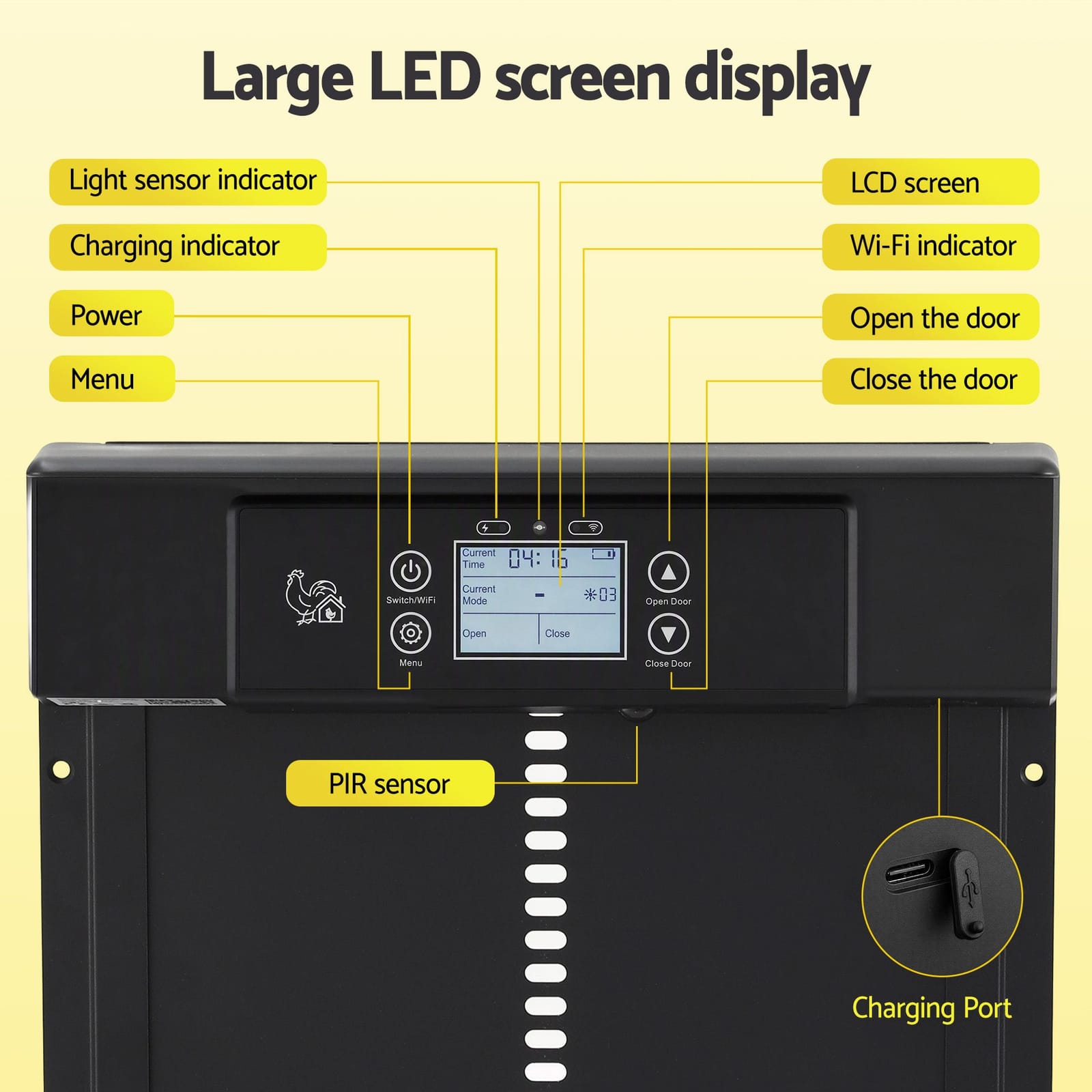 Automatic Chicken Coop Door Solar Powered 37x5x30.5cm