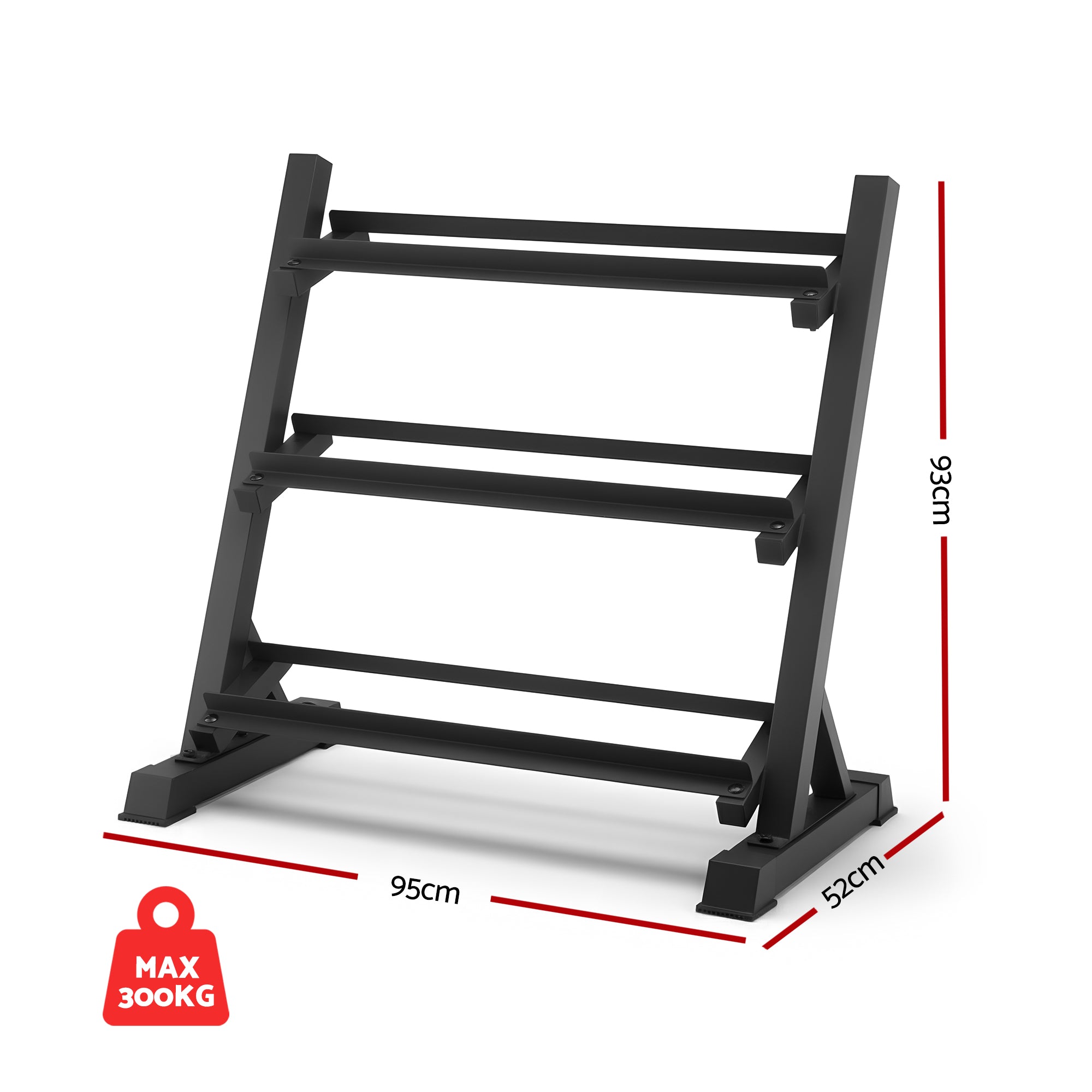 Heavy Duty 3-Tier Dumbbell Rack 300kg Storage for Home Gym Organization