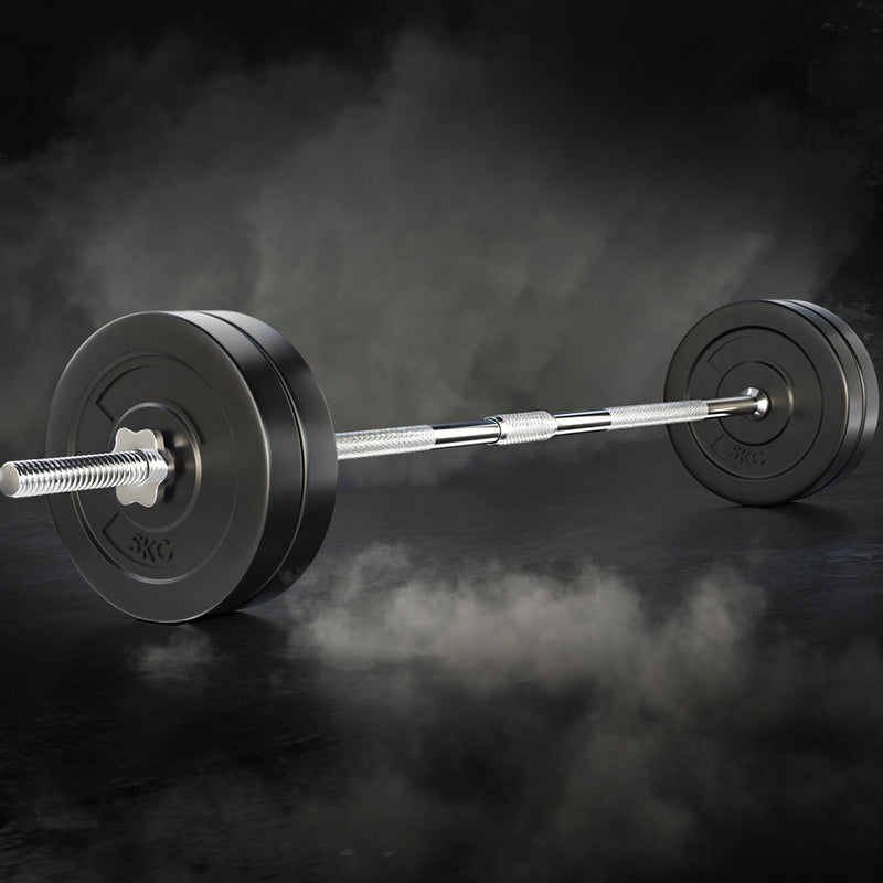 28Kg Barbell Set Weight Plates Bar Lifting Bench 168Cm - Press Fitness Exercise Home
