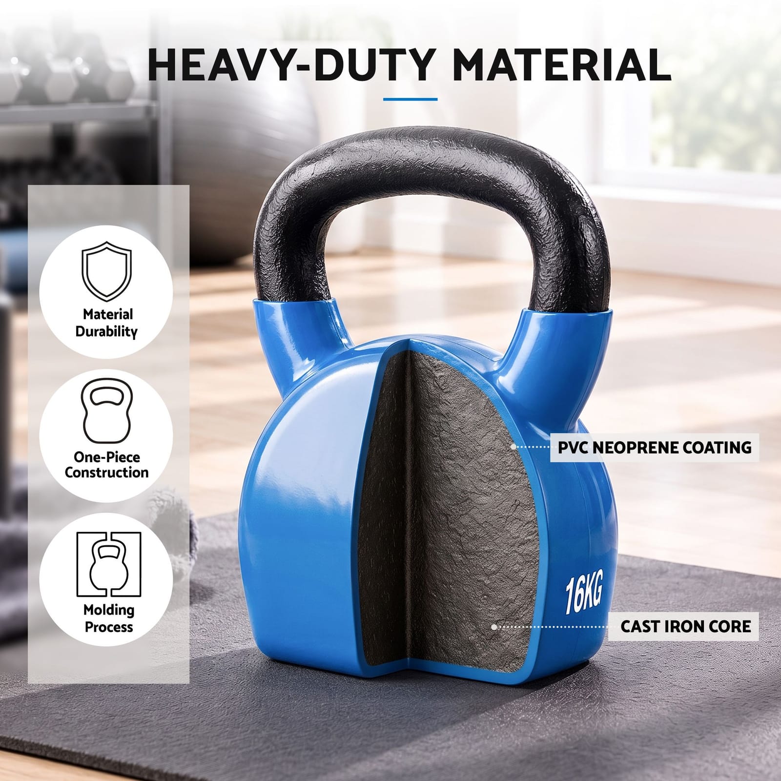 Kettlebell Weight Cast Iron Blue 21x12x27cm