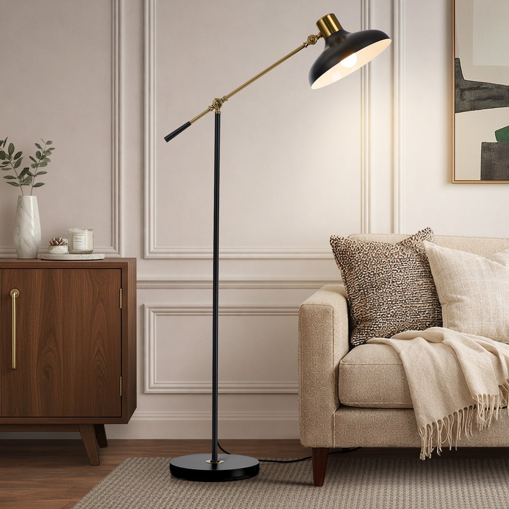 Adjustable Height Floor Lamp Standing Light Metal Frame Black Home Decor